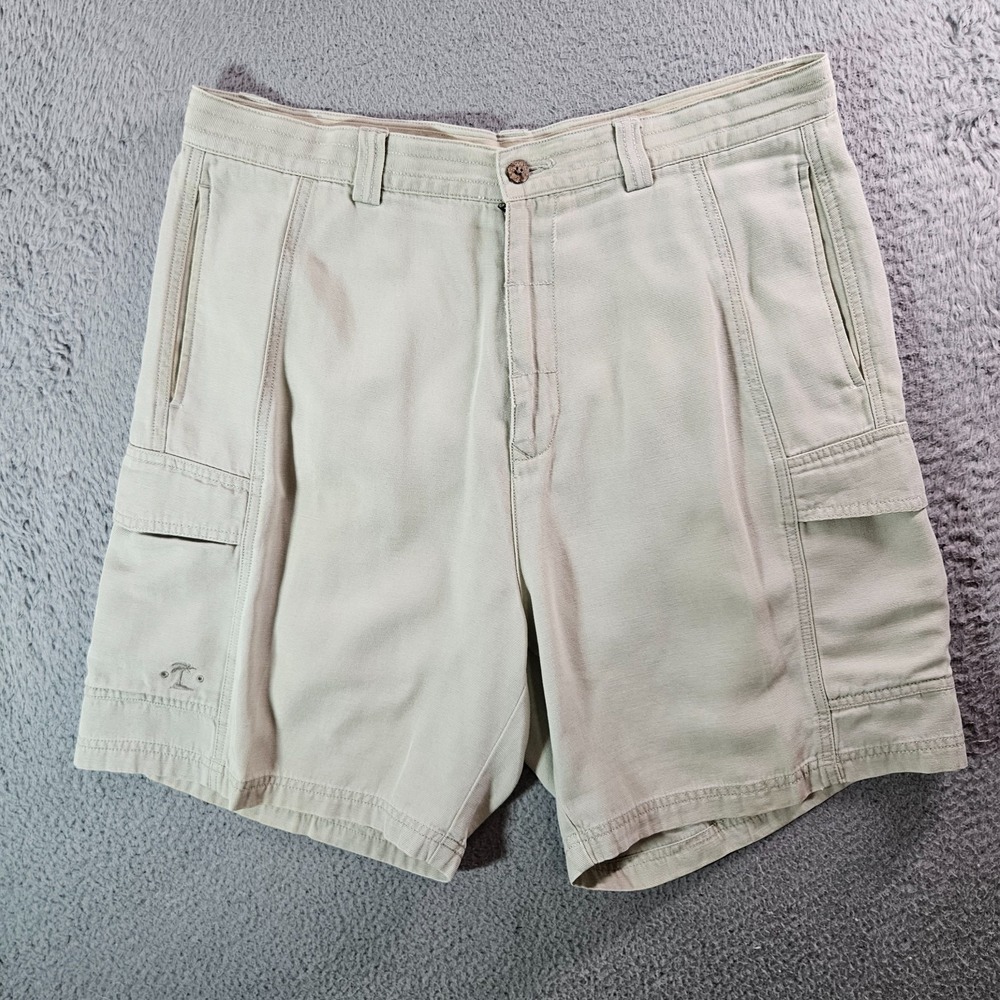 Tommy Bahama Cargo Shorts Men 36 Relaxed Fit Y2K Lyocell Cotton Beige